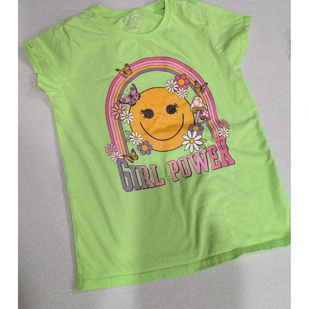 Childrens Place Wonder Nation Tops Girls 6-8 Green Cream Good Floral Graphic Lot